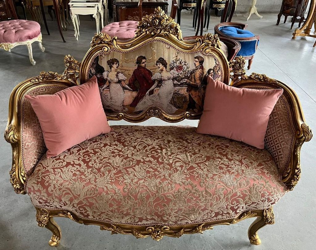 Casa Padrino Barock Sofa Rosa / Mehrfarbig / Gold - Handgefertigtes Wohnzimmer Sofa im Barockstil - Prunkvolle Barock Möbel - Barockstil Wohnzimme...