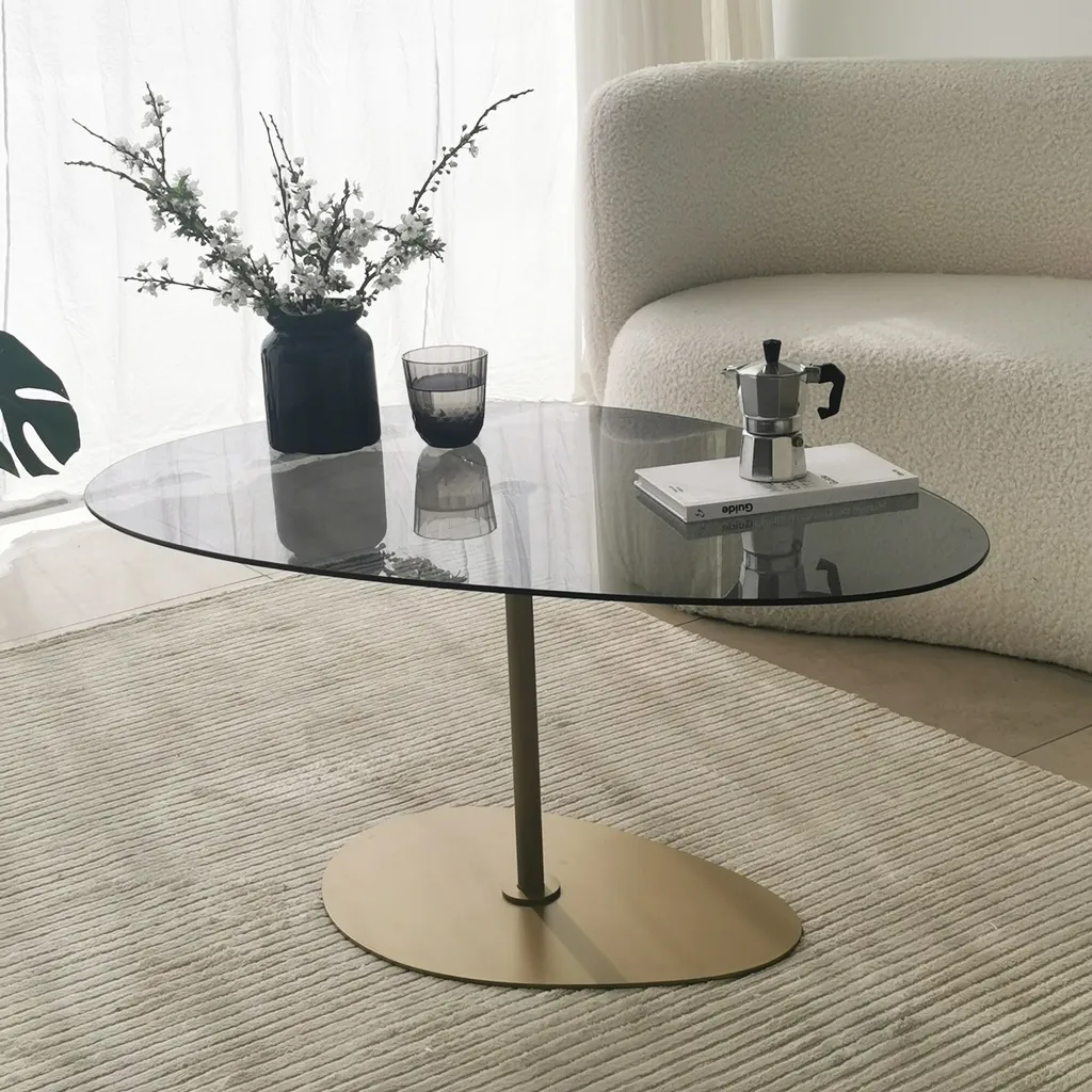Table basse Porto 100% verre trempé gris et structure dorée de luxe 90x60 - 4
