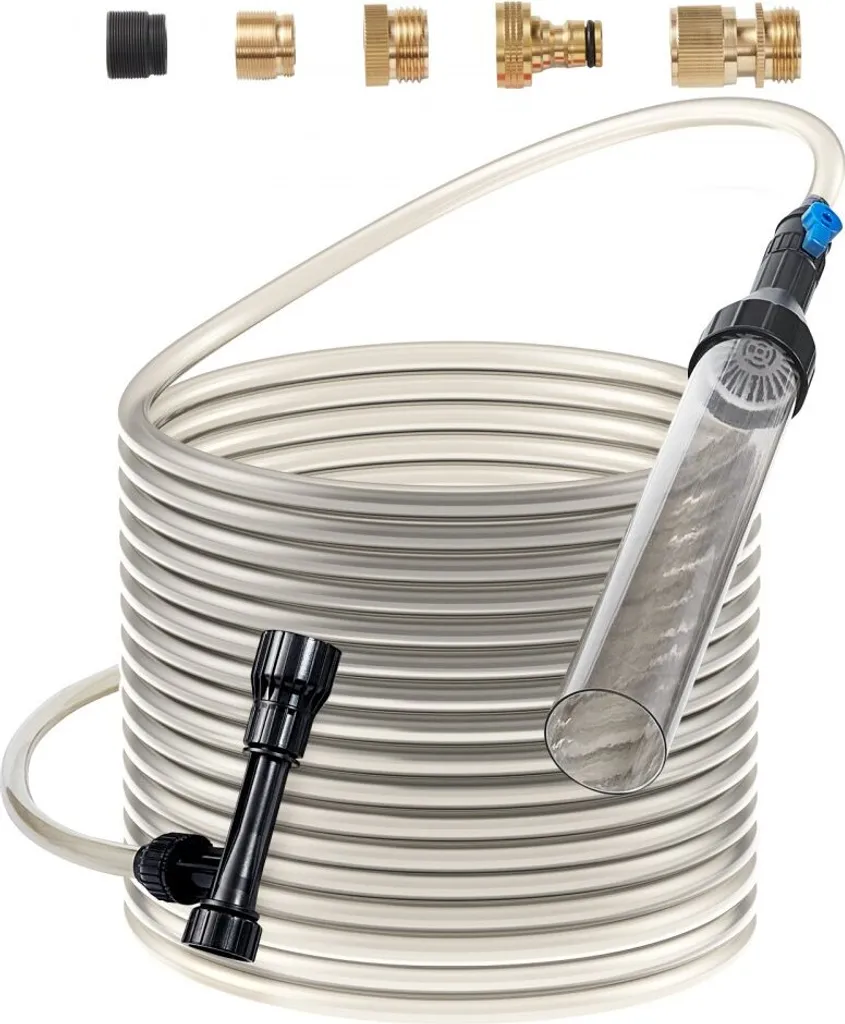 Kit de nettoyage aquarium tuyau 15m PVC et raccords laiton durables
