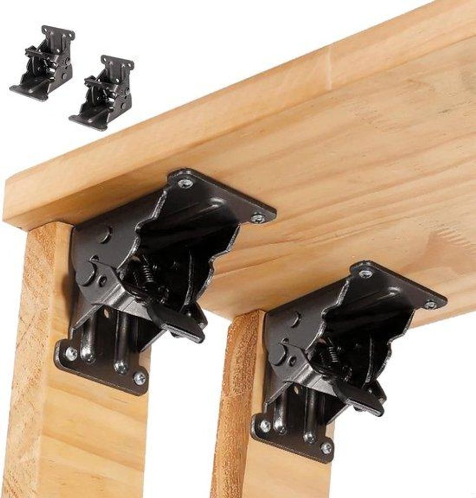 Ein Paar Klappbare Scharniere, Klappbeschläge, Klappbare Tischbeine, Selbsthaltende Klappfuss, für Tischbeine und Bänke, Schwarz