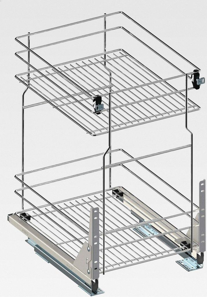 Unterschrankauszug Auszugsunterschrank Schrankauszug mit Softclose Küchenauszug 2 Etage Chrome Vollauszug Bodenmontage (Möbel 300mm)