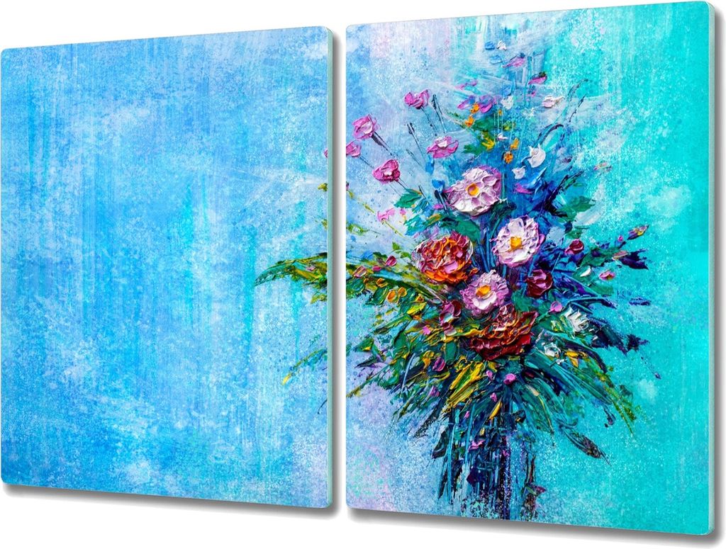 Coloray Herdabdeckplatte 2x40x52 cm Schneidebrett Kochplattenabdeckung Küchenbrett Hackbrett - Malerei Blumen