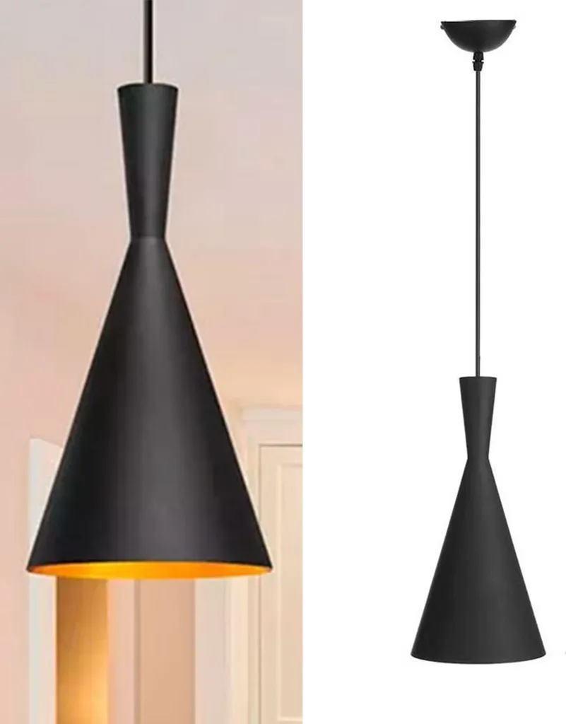 Lampadario Cupola Industriale Regolabile - Nero Oro E27 Offerta