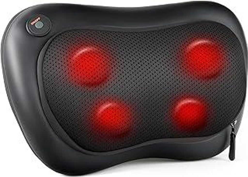 Massagekissen mit Wärmefunktion, Shiatsu Massagegerät für Nacken Schulter Rücken, Rückenmassagegerät mit 3D Rotierenden Massageköpfen, Kunst...
