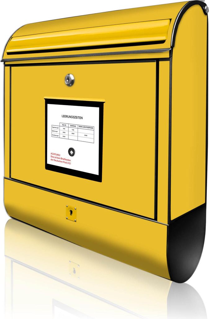 banjado Design Briefkasten Stahl schwarz mit Zeitungsfach pulverbeschichtet "Briefkasten Gelb" 38x46x12,5cm & 2 Schlüssel - Postkasten A4 Einwurf ...