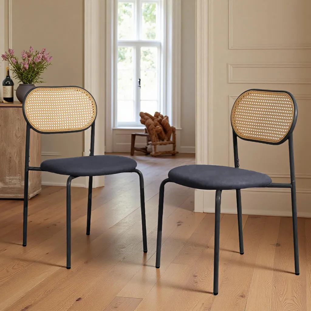 Set 2 Sedie ProximaX Rattan e Legno Nero | Design Vintage da Ristorante
