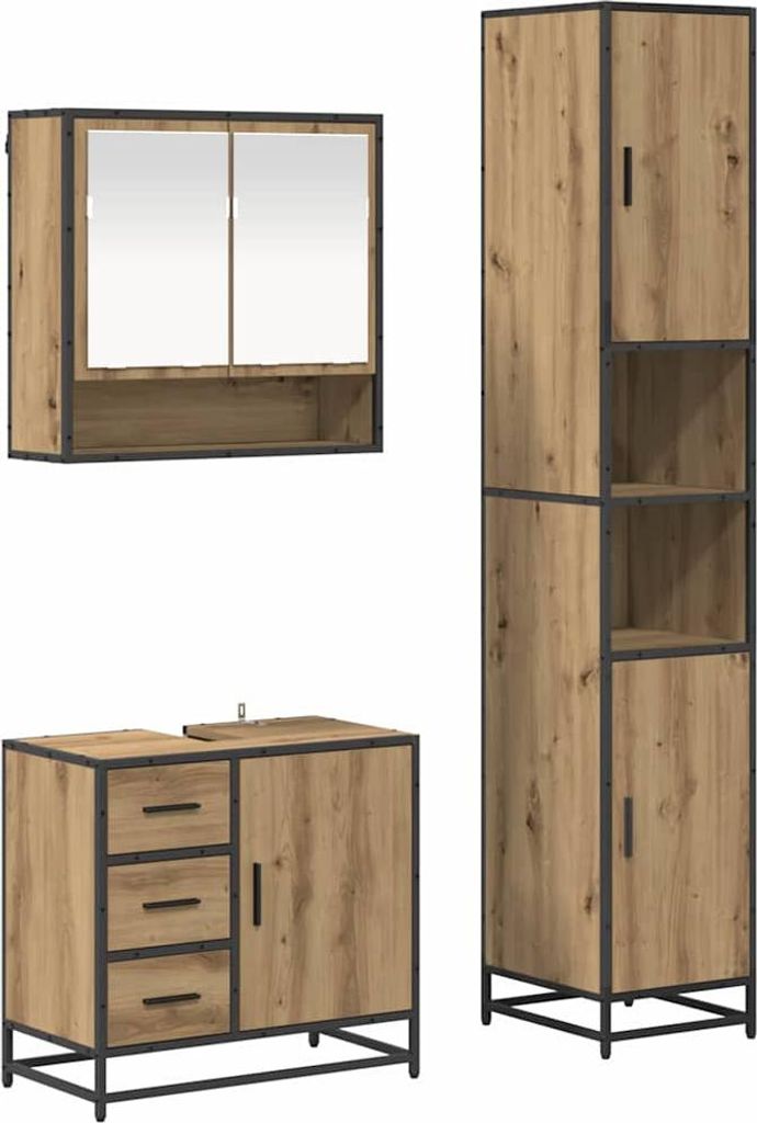 SYFAX Badezimmermöbel-Set mit Regal 3 pcs Artisan-Eiche Holzwerkstoff