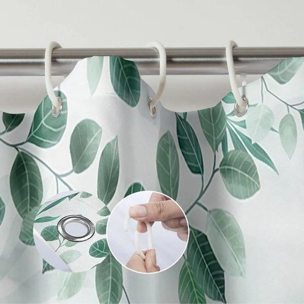 Rideau de douche en polyester 180x200 cm avec motif feuilles vertes
