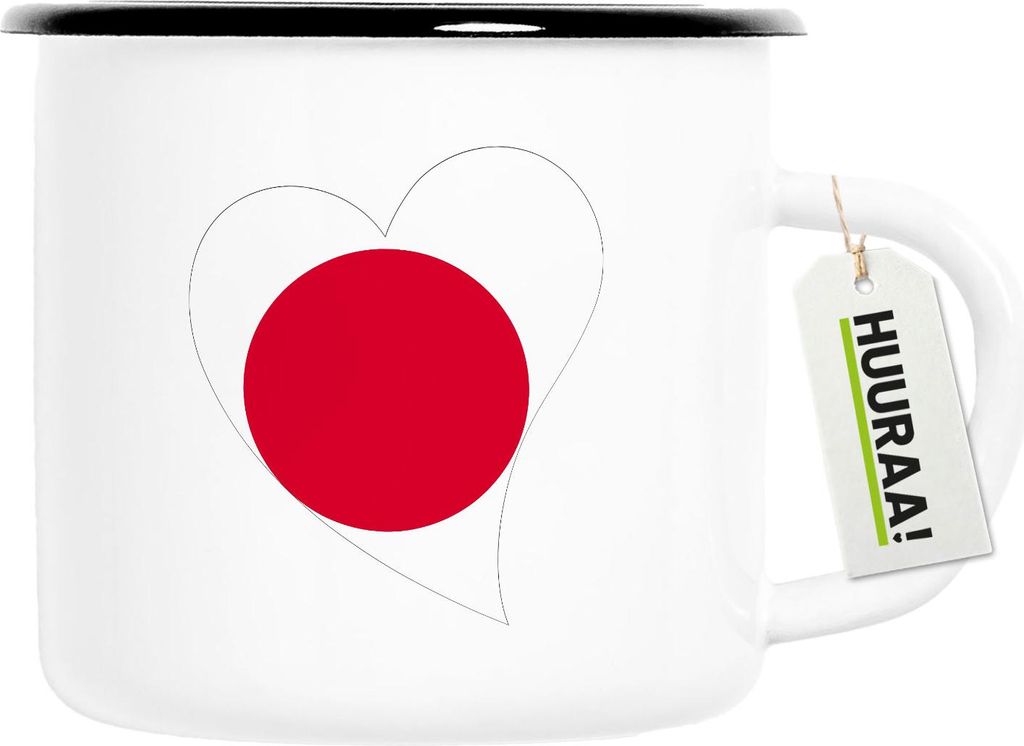 Huuraa Emaille Tasse Japan Flagge Herz 300ml Vintage Campingbecher Geschenkidee