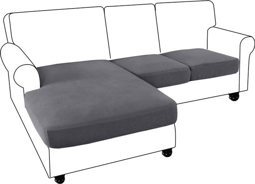 (3-Sitzer, Grau) 3 Stück Sofa-Sitzkissenbezüge L-Form Separates Kissen Couch-Chaise-Bezug Elastische Möbel (einschließlich 1 Chaise-Bezug u...