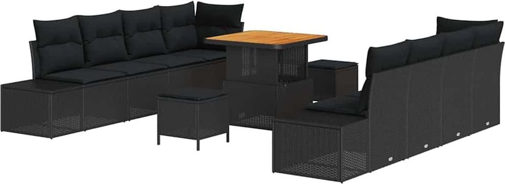 vidaXL Gartensofa-set mit Kissen 11 pcs Schwarz Poly-Rattan