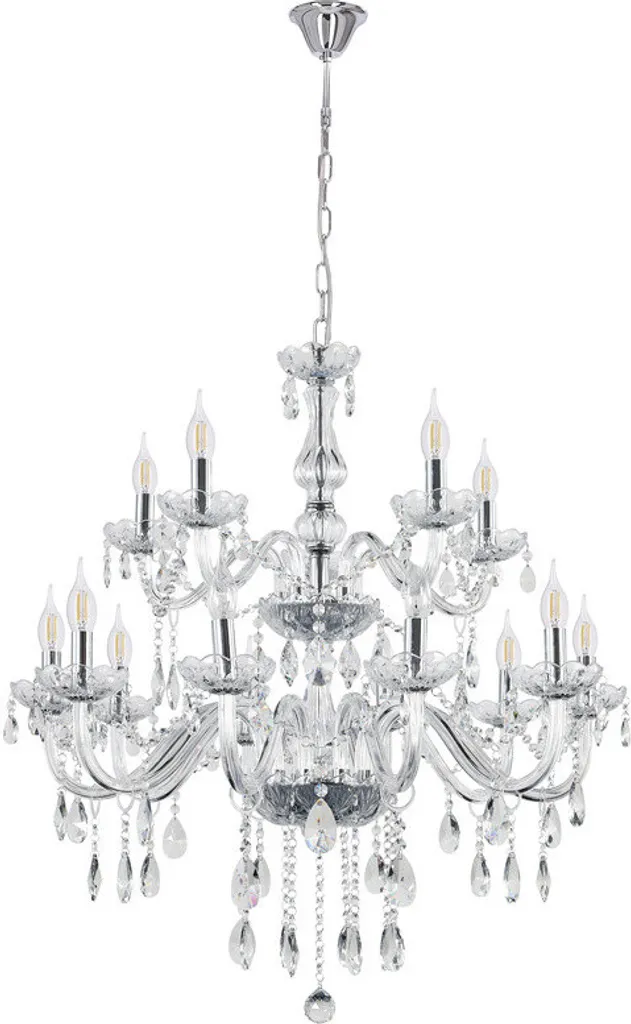 Grand lustre en cristal et métal chromé pour salon, 15 lumières E14