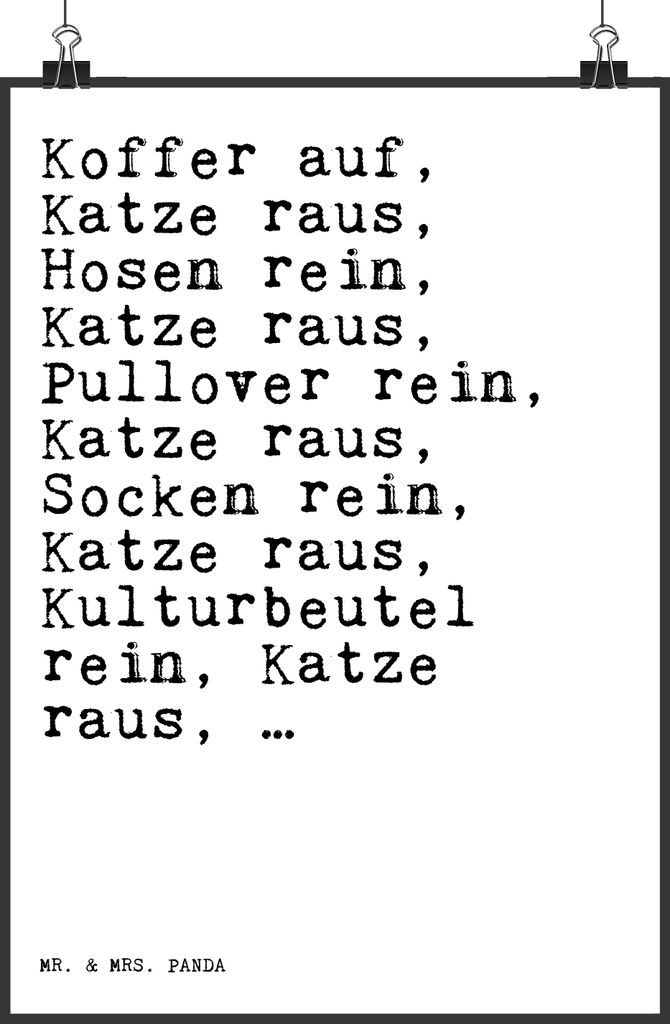 Mr. & Mrs. Panda Bild Koffer auf, Katze raus,... DIN A3 - Weiß - Geschenk, Sprüche, Wandbild, Spruch, Wanddekoration, Frauchen, wanddeko, Kater, ...