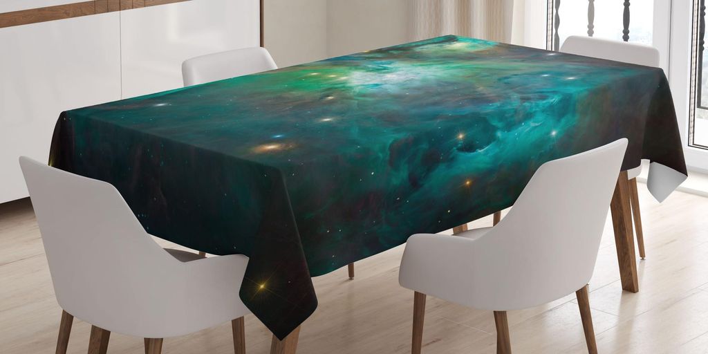 ABAKUHAUS Platz Tischdecke, Majestic Orion Nebel Staubwolke Himmlische Energie Plasma Astronomisches Objekt Bild, 140 x 240 cm, Teal Grün