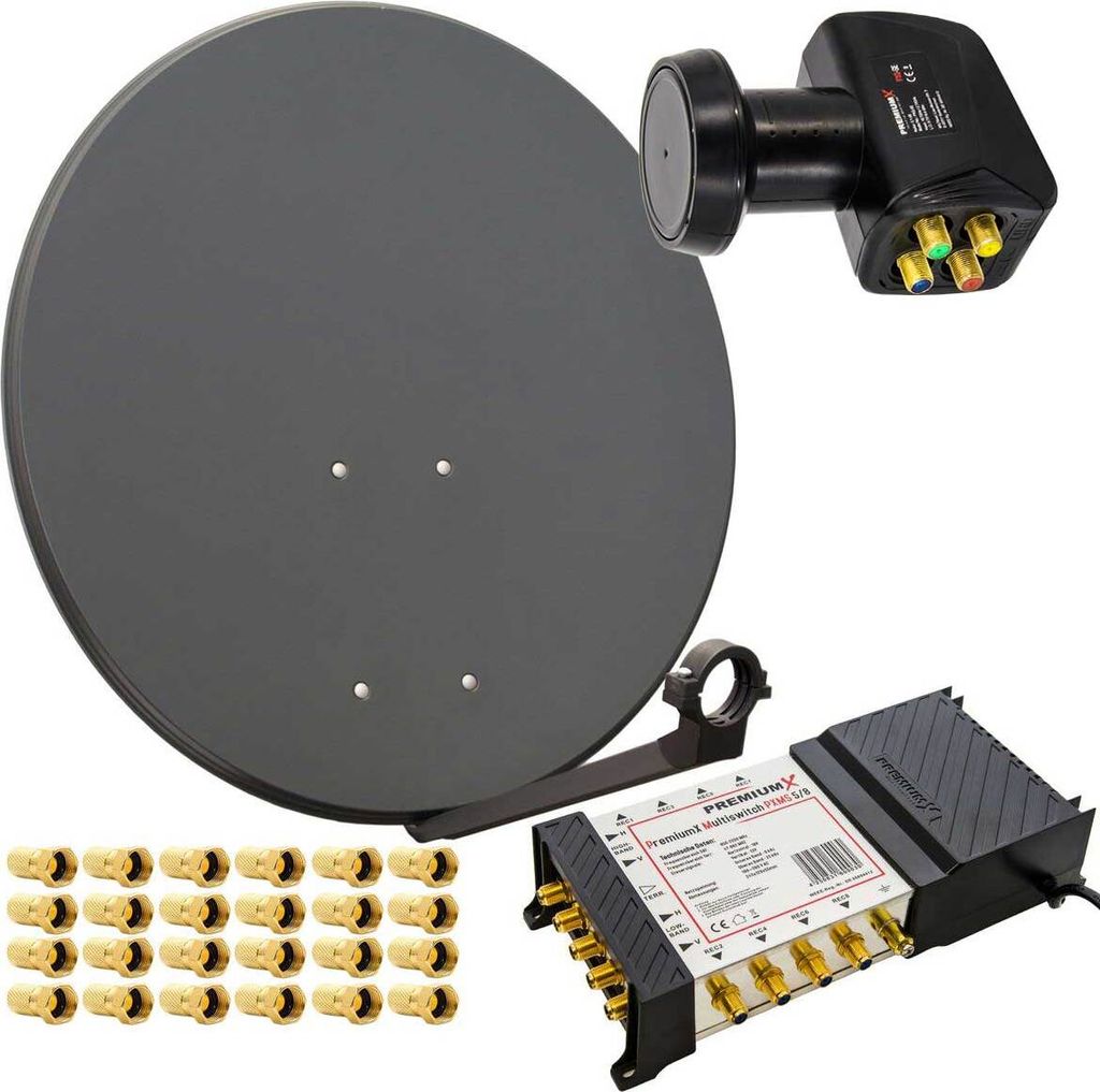 PremiumX SAT Anlage 80cm Antenne Multischalter 5/8 LNB 24x F-Stecker