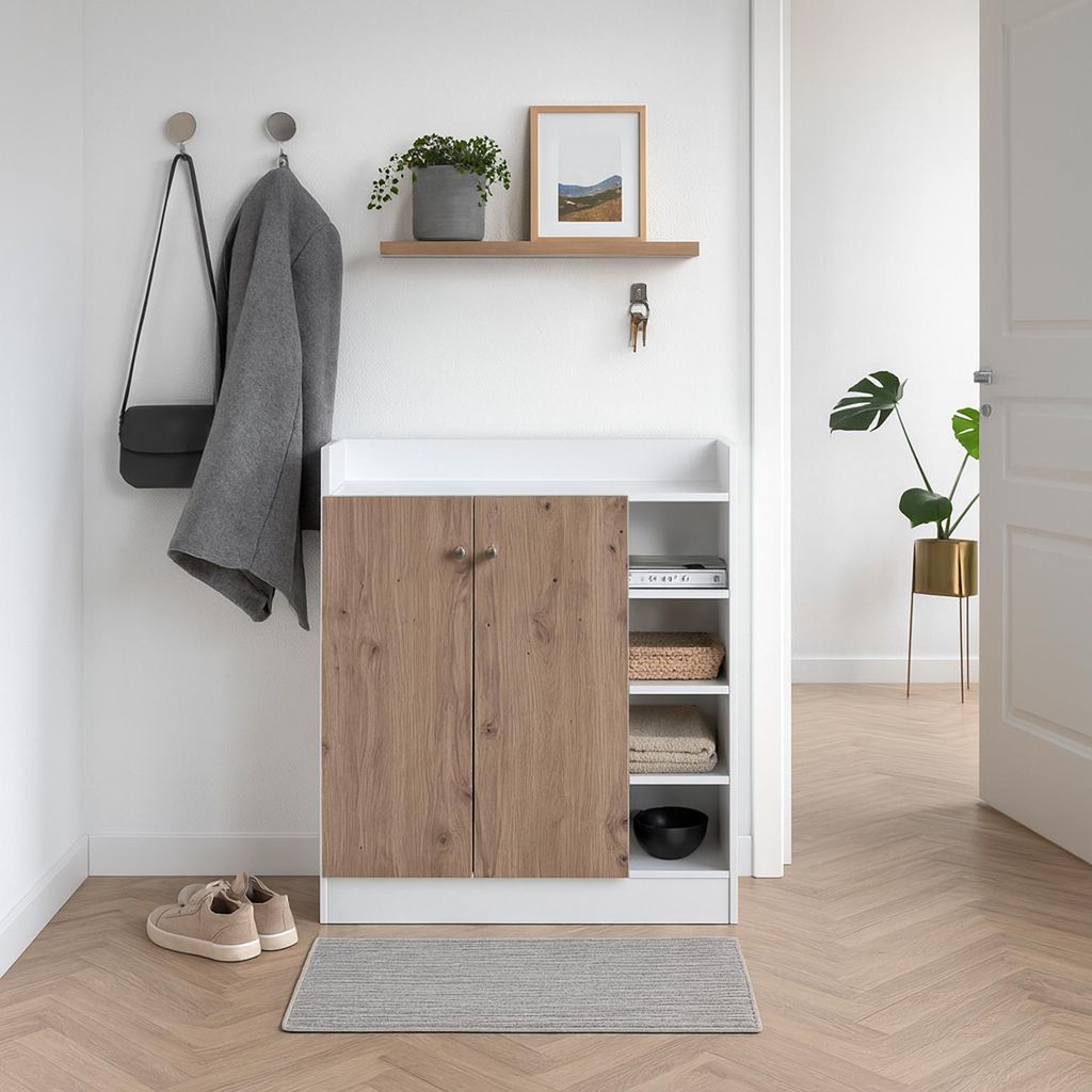 Sideboard mit 8 Regalfächern Weiß-Artisaneiche