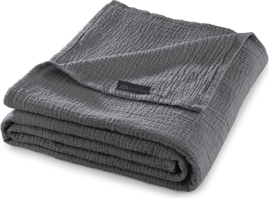 A folded grey blanket is shown on a white background.