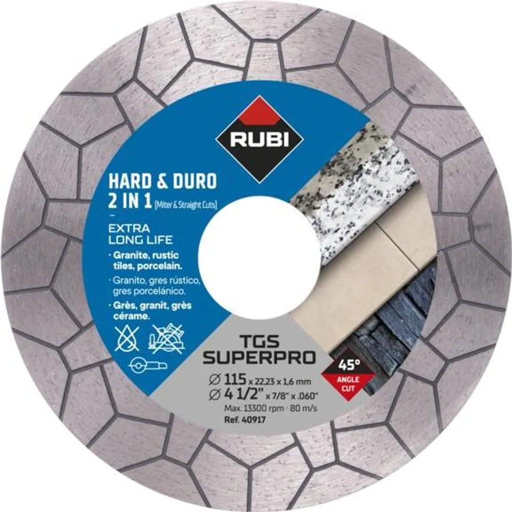 Disque à tronçonner diamanté 125mm pour Grès Cérame - RUBI TGS 40918