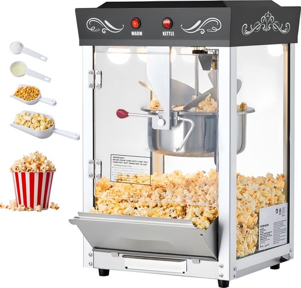 Kommerzielle Popcornmaschine mit Edelstahlkessel - 800W Popcornmaker - 48 Tassen pro Ladung - Kinostil - 2-Tasten-Bedienung - Glaswand - PC-Tür - ...