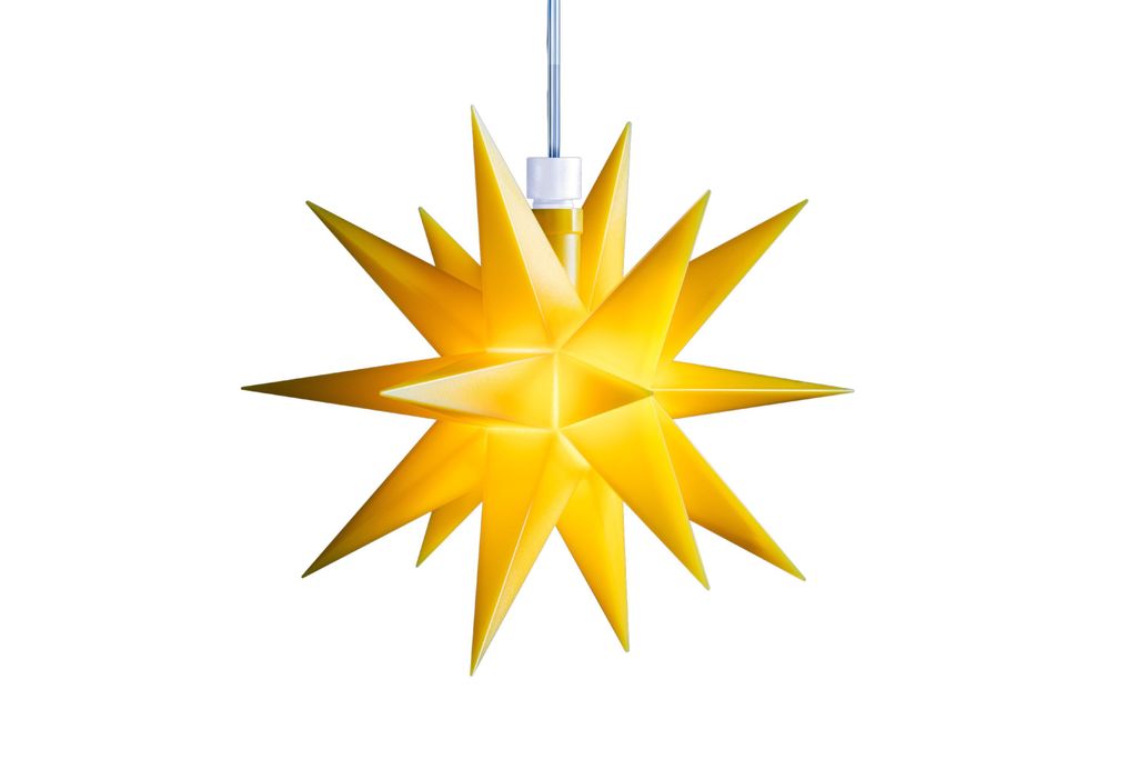 Sterntaler Dekostern | Weihnachtsstern Mini-Stern | Kunststoff | 18-Zacker | 12cm | Innen | LED | Batterie | mit Timer, Farbe:gelb