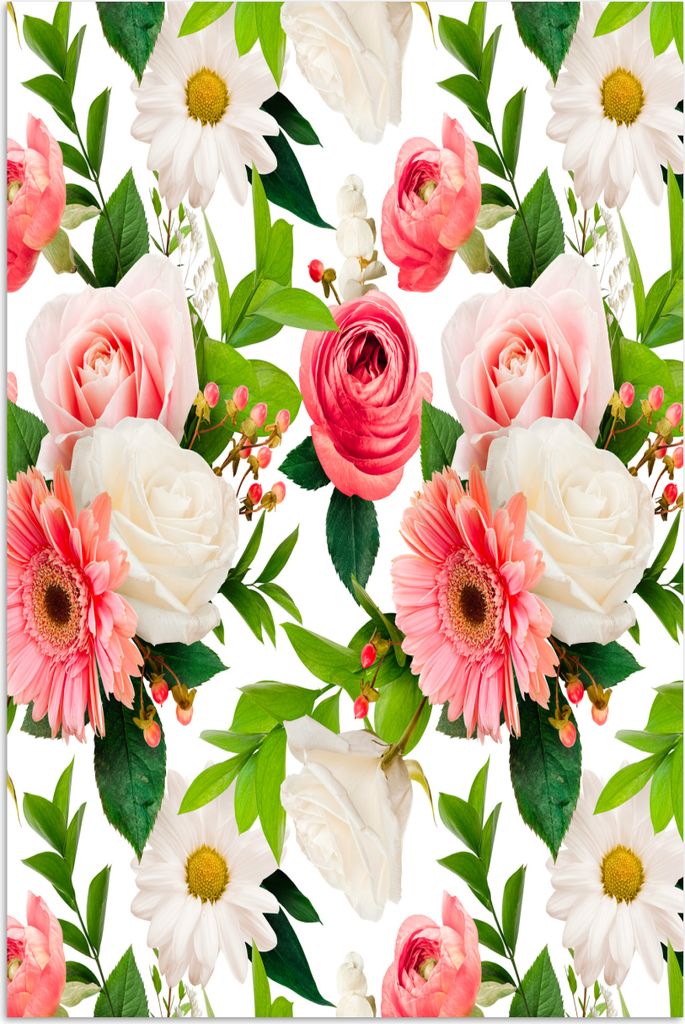 MuchoWow Poster Blumen - Muster - Rosen 120x180 cm - Kunstposter