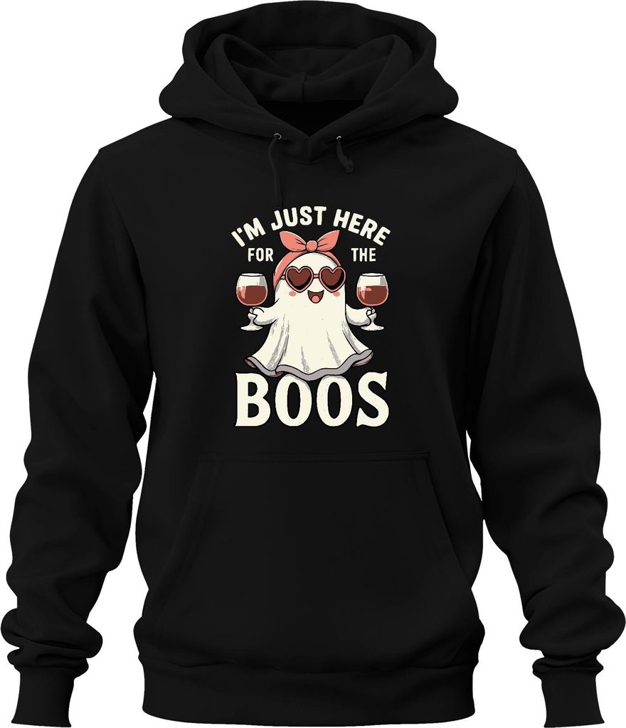 I'm Just Here for the Boos Halloween Geist Wein Party Geschenk Lustig Uni Hoodie Kapuzenpullover, Schwarz, XL