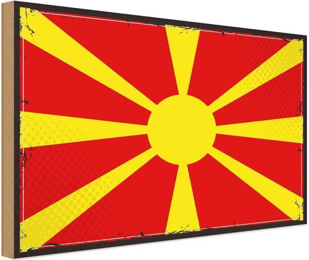 vianmo Holzschild 20x30 cm Mazedoniens Macedonia Flagge Fahne Wappen