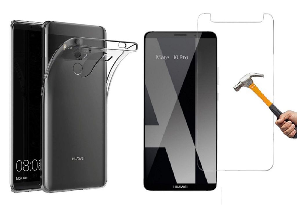 2in1 Silikon Hülle Panzerglas als Set kompatibel mit Huawei Mate 10 pro TPU Schutzhülle Case Schutz transparent Cover Handy-Hülle mit Schutzfoli...