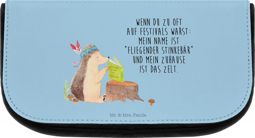 Mr. & Mrs. Panda Kulturbeutel Igel Federschmuck - Blau Pastell - Geschenk, Organizer, Tiere, Waschbeutel, Necessaire, Schminkbeutel, Indianer, Lage...
