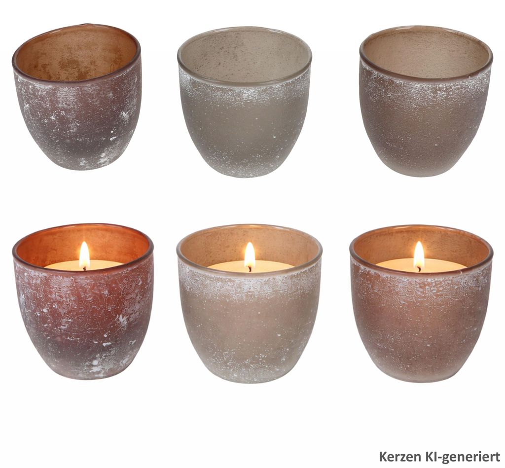 Samata 6er Set Teelichthalter Glas Beige Braun Grau Windlichter Kerzen