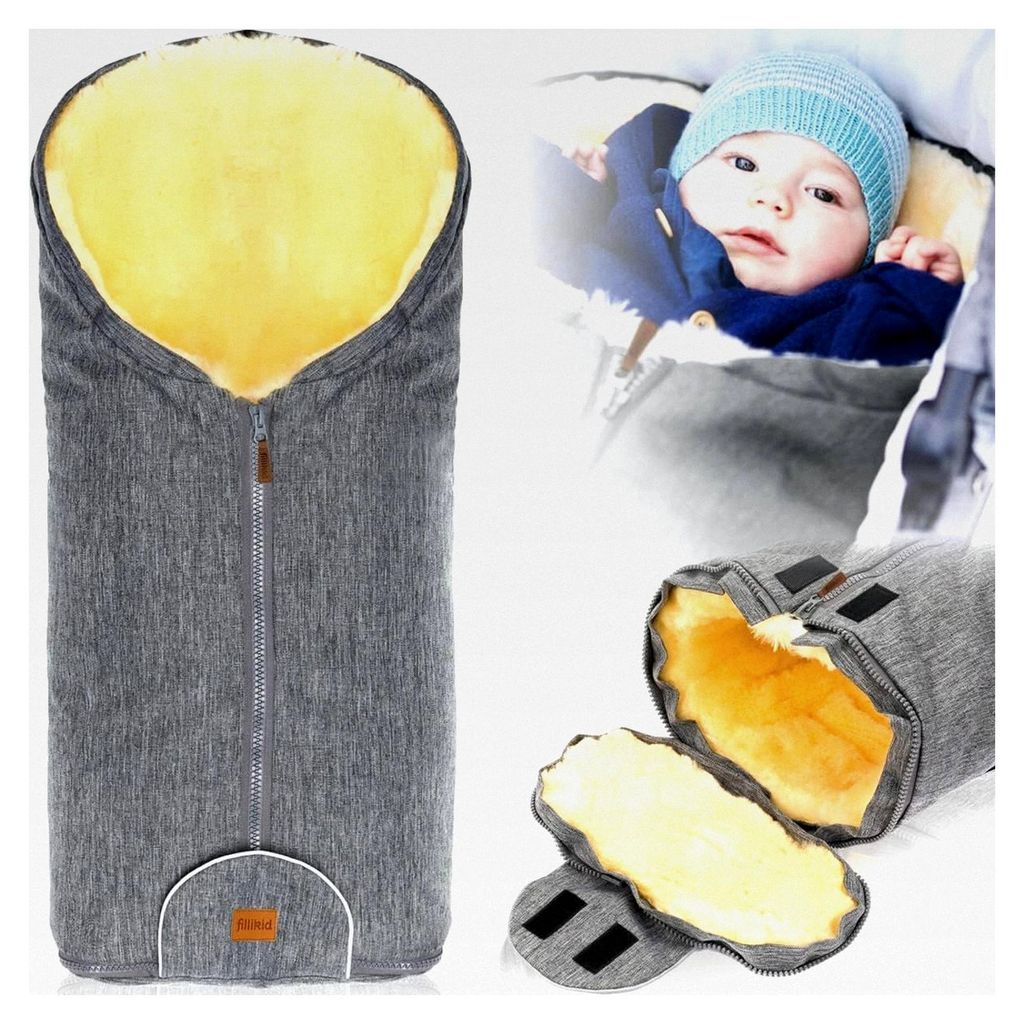 Merino Lammfell Fußsack für Kinderwagen und Babyschalen Gr. 0 (Hellgrau Melange)