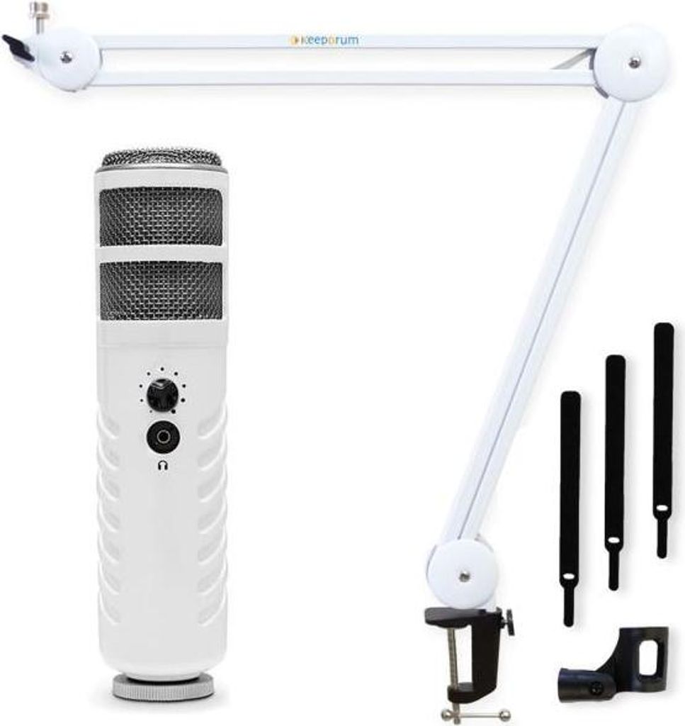 Rode Podcaster USB-Mikrofon mit Mikrofonarm Weiss