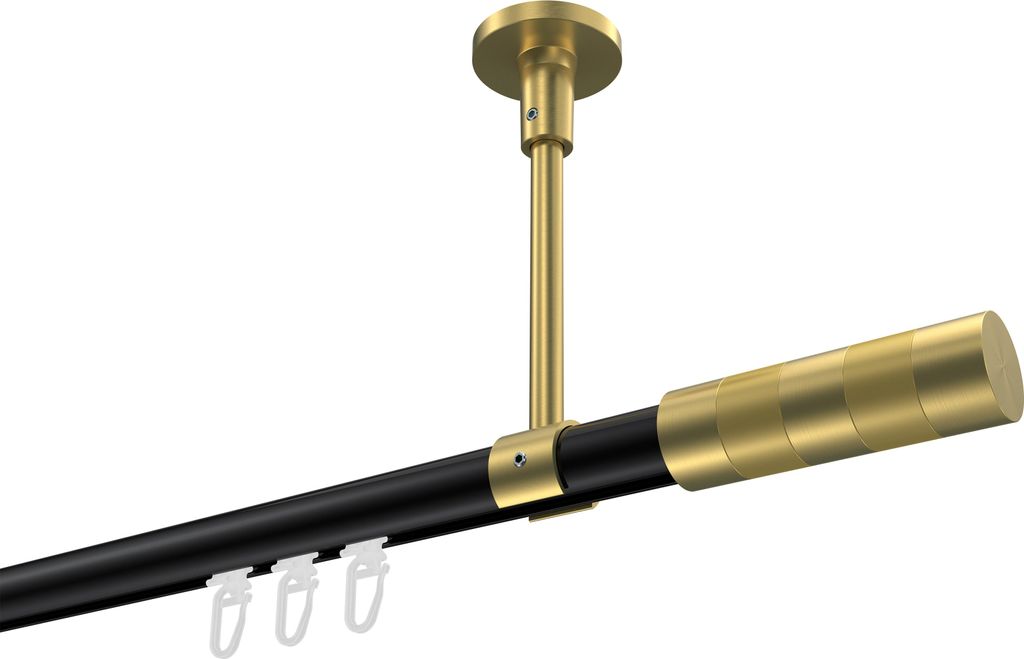 Interdeco Innenlaufstange / Gardinenstange mit Innenlauf Schwarz / Messing-Optik, Typ Sonette Mavell (Zylinder Bicolor) Deckenmontage, 20 mm Ø 1-l...