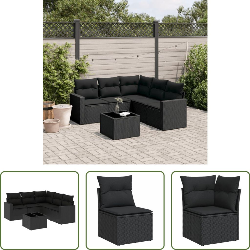 The Living Store 6-tlg. Garten-Sofagarnitur mit Kissen Schwarz Poly Rattan