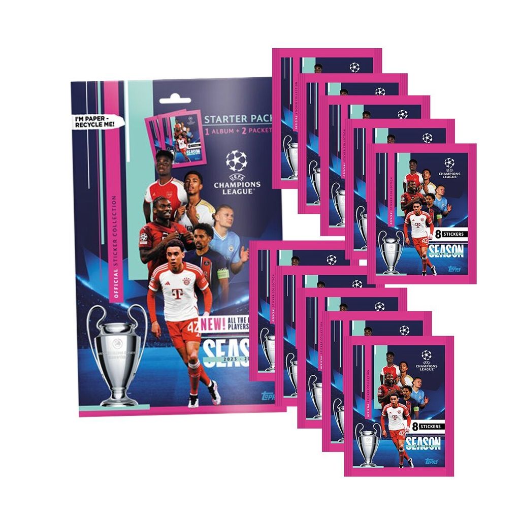 Topps - Champions League 2023/24 - Sammelsticker - 1 Starterpack + 10 Tüten