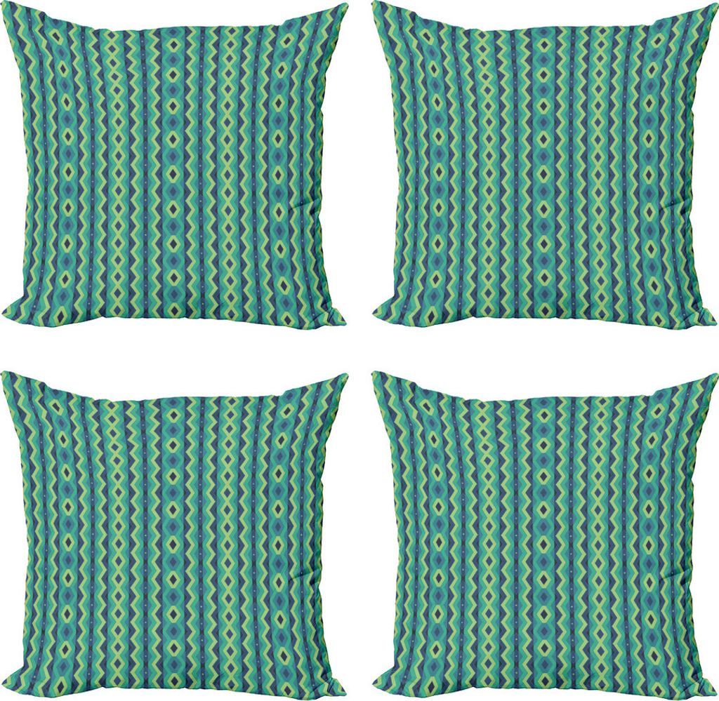 ABAKUHAUS Winkel Kissenbezug Set (4 Stück), Vintage Geometrische, Moderner Doppelseitiger Digitaldruck, 60 cm x 60 cm, Pale Green Sea Grün