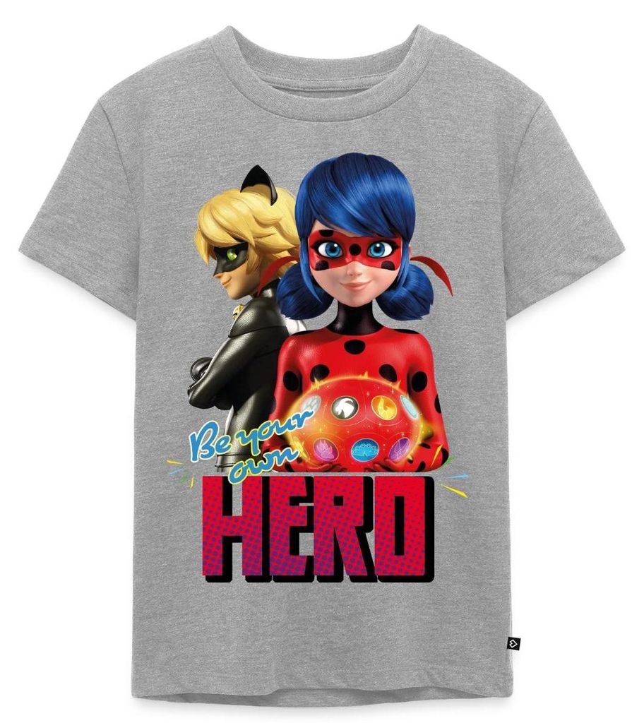 Spreadshirt Miraculous Be Your Own Hero Kinder Premium T-Shirt, 110/116 (4 Jahre), Grau meliert