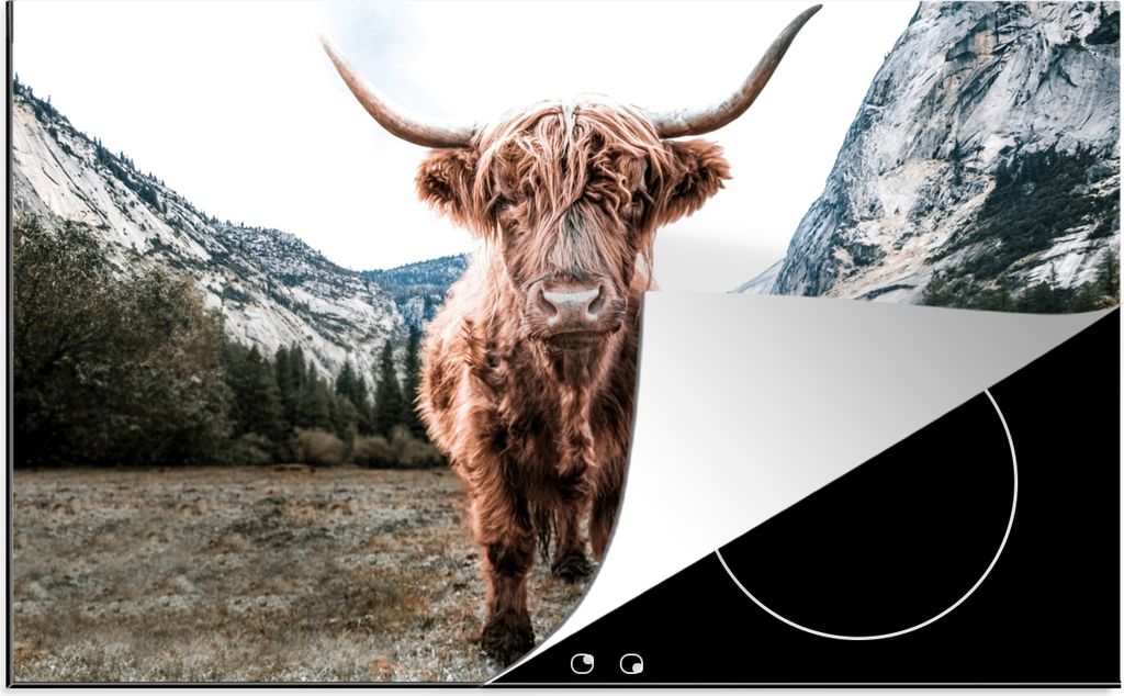 KitchenYeah Herdabdeckplatte Schottischer Highlander - Berg - Tiere , 89x51cm, Küche Deko, Glaskeramikkochfeld Herdabdeckung, Abdeckplatte fùr ...