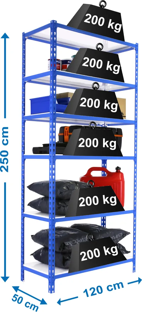 Étagère de garage robuste Simonclick Megaplus 6 sans vis 120x50x250cm