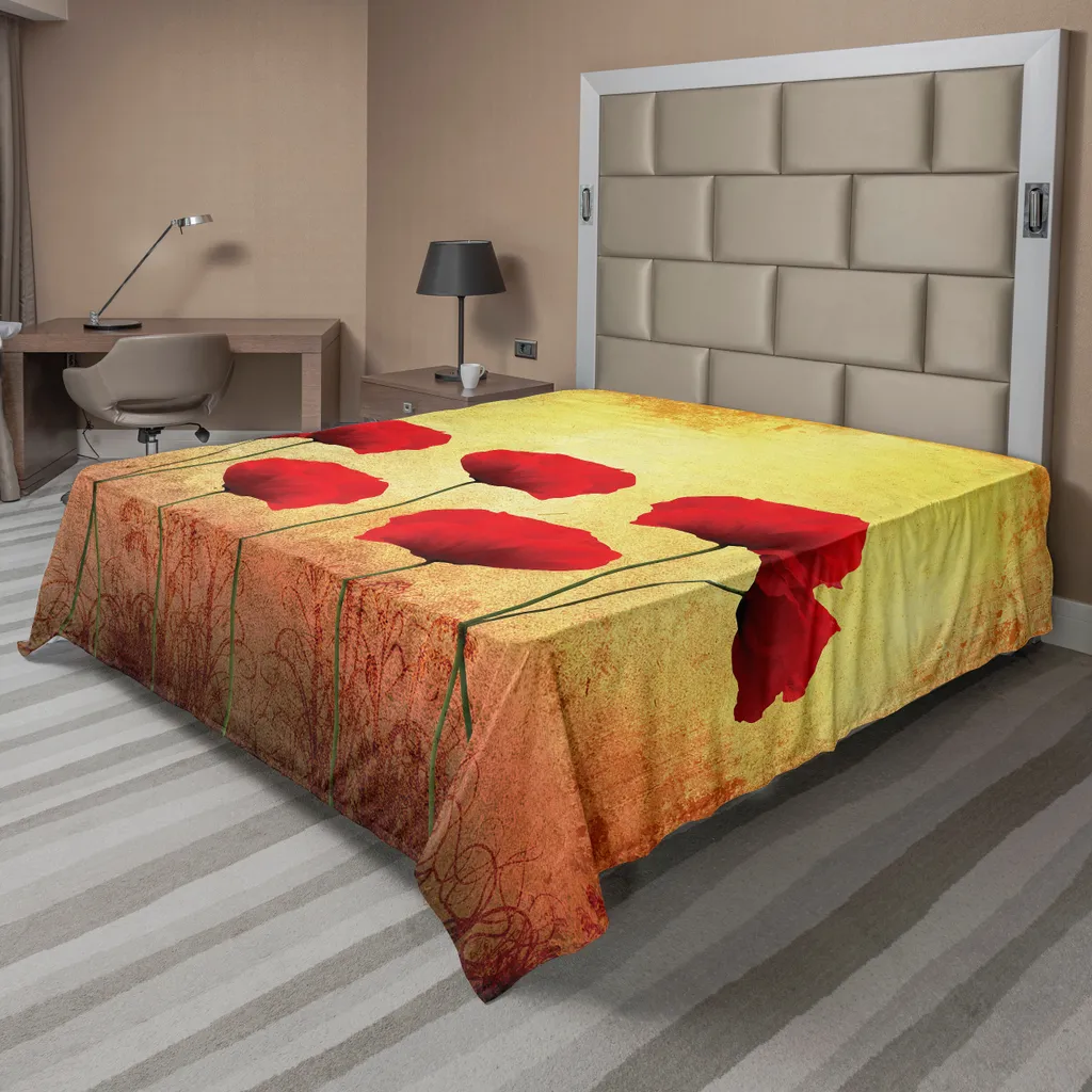 Drap de Lit Doux et Confortable Motif Coquelicot Rouge et Jaune 1pc