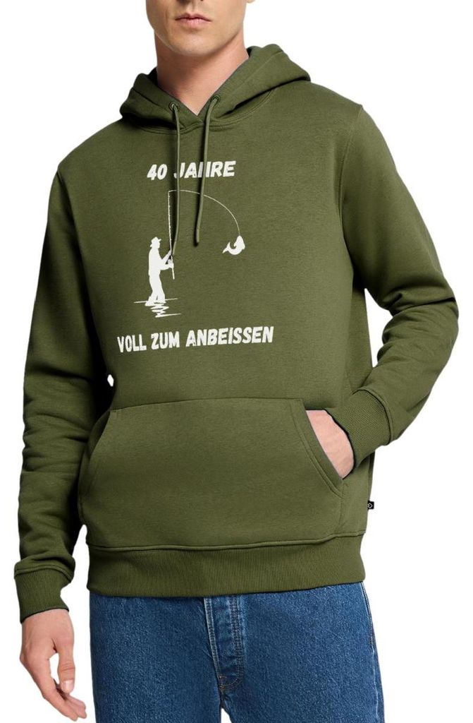 Spreadshirt 40ster Geburtstag | Angler | Zum Anbeißen Herren Premium Hoodie, 3XL, Khaki