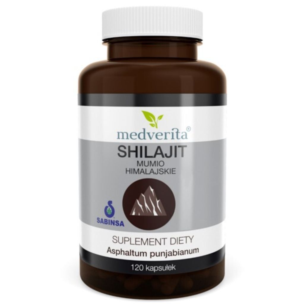 A product shot of a bottle of Medverita Shilajit Mumio dietary supplement.