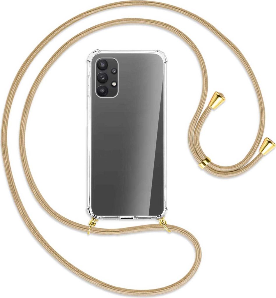 Handykette Backcover-Schutzhülle mit Band (Metall goldfarben) für Samsung Galaxy A23 4G - caramel