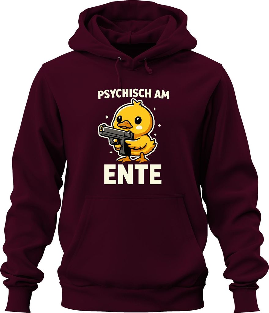 Psychisch am Ente Entchen mit Pistole Lustig Meme Frech Gag Retro Uni Hoodie Kapuzenpullover, Burgundy, XXL
