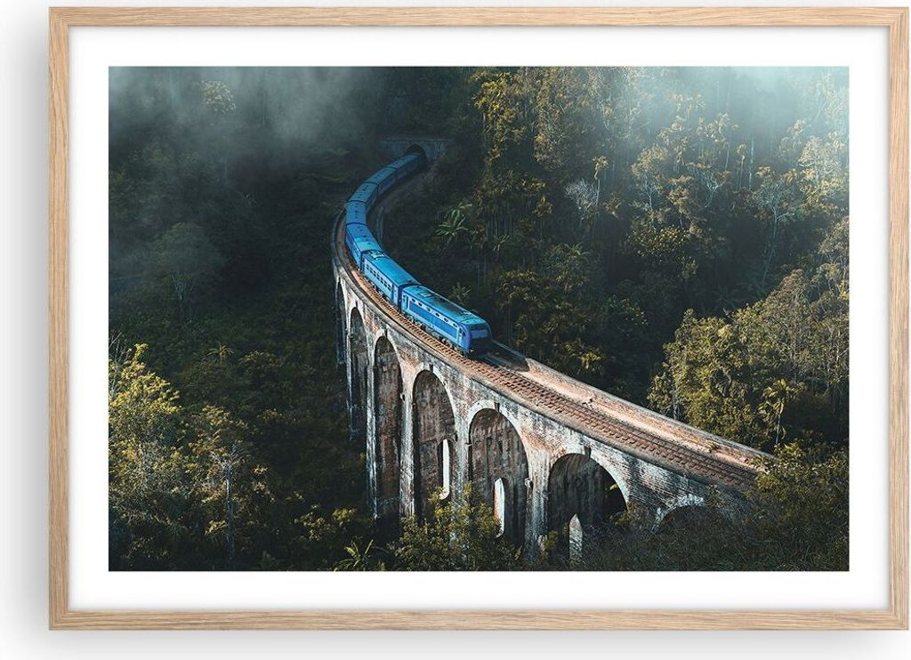 Gerahmtes Poster - Rahmen in heller Eiche - Zug Hogwarts Express - 70x50 cm - Wand Bild - Wanddeko - Wandbilder - Kunstposter - Wandposter - Bilder...