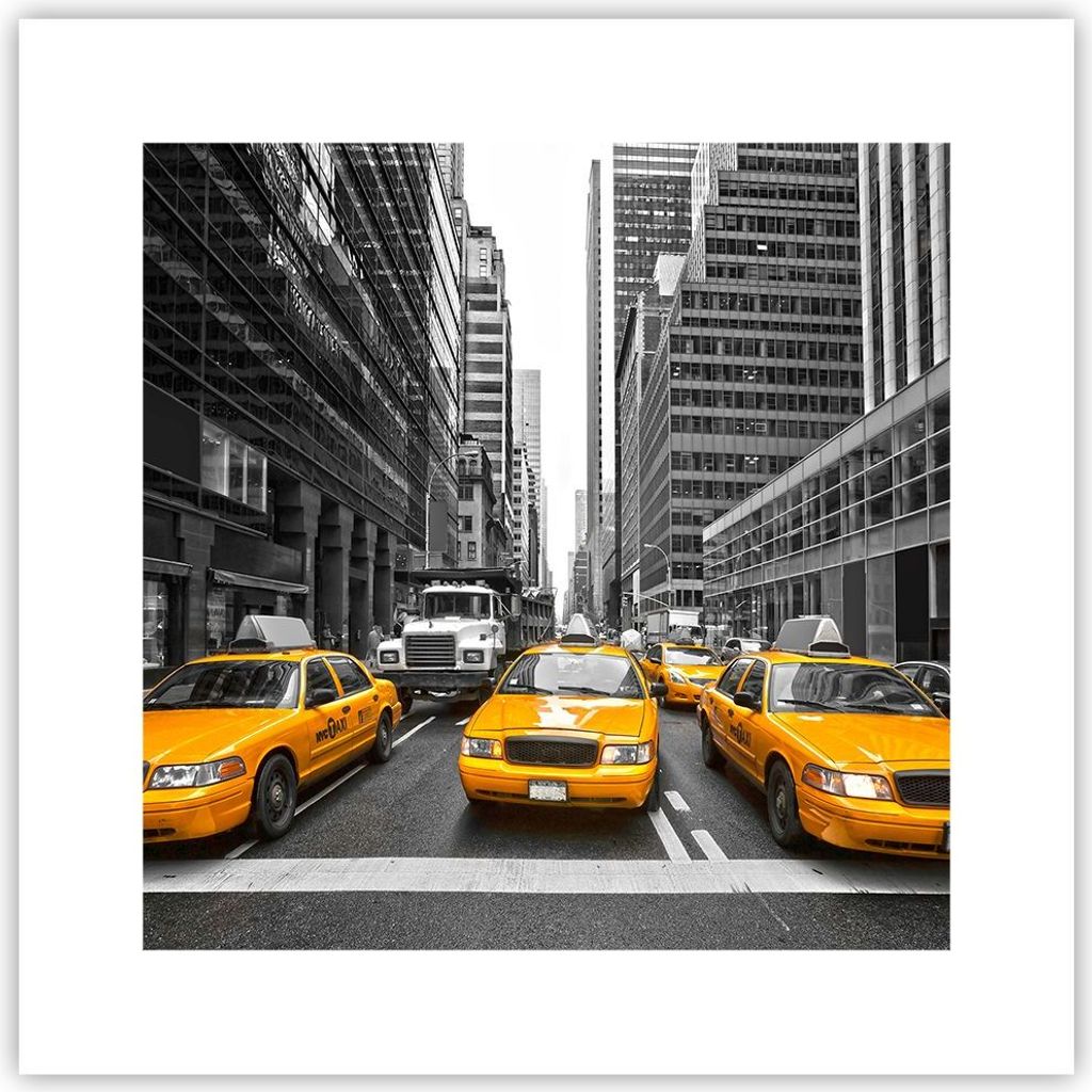 Poster - Poster ohne Rahmen - Taxi Stadt Straße Transport - 30x30 cm - Wand Bild - Wanddeko - Wandbilder - Kunstposter - Wandposter - Bilder - Kun...