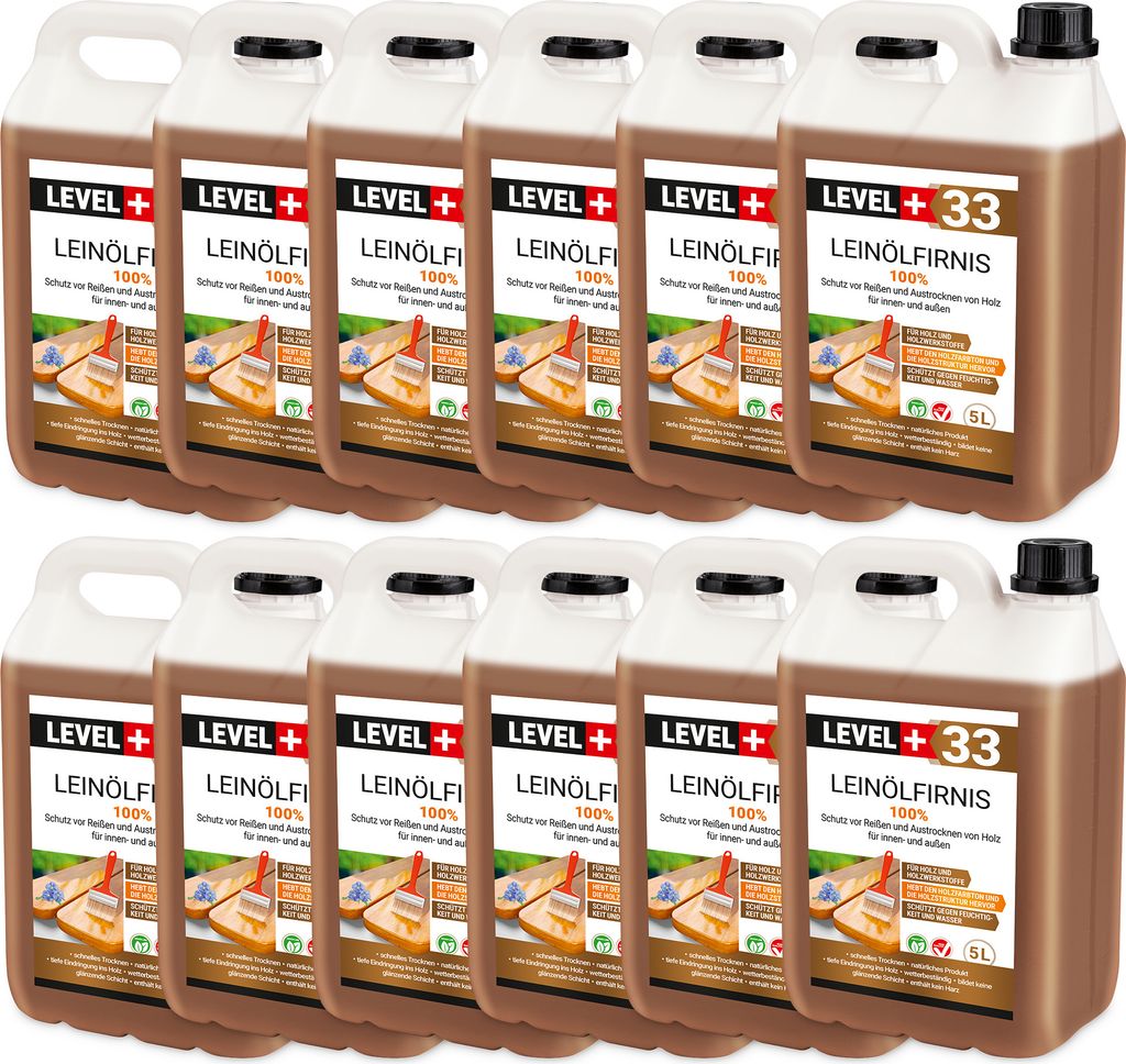 Leinöl Firnis 60 Liter, Holzschutz, Doppelt Gekocht, Holzpflege, Holzöl, Schnelle Trocknung, Natürlicher Holzschutz, Harzfrei RM33
