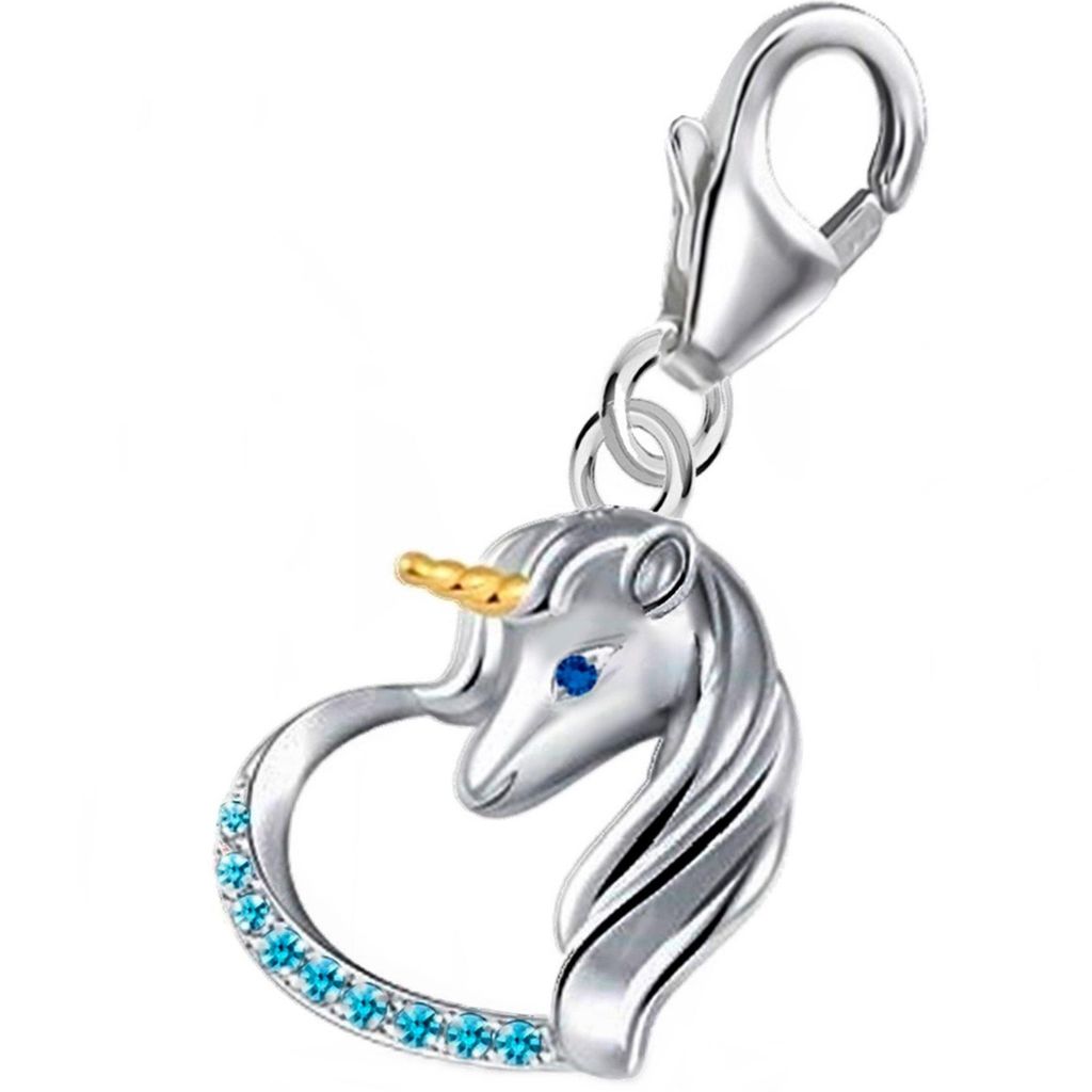 Einhorn-Pferd Charm Anhänger für Mädchen Echtschmuck I Blau
