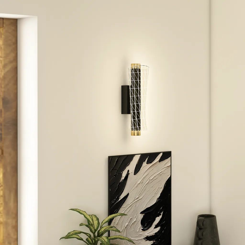 HOMCOM Set di 2 luci da parete per interni, lampada da parete con luce LED, design a griglia, lampada da comodino dimmerabile con 3 colori di luce, lampada da corridoio per soggiorno, camera da letto, metallo, nero - 7