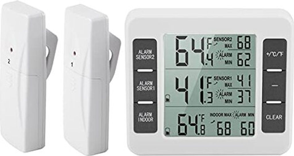 Ejous -Kühlschrank -Thermometer, digitaler Gefrierschrank Wireless Thermometer 2 Sensoren Akustischer Alarm, Kühlschrank, Gefrierschrank, Innenk...
